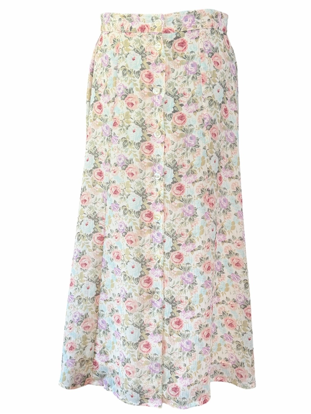 Vintage Casual Corner Yellow Floral Button-Down A-line Midi Skirt Lined Size 4